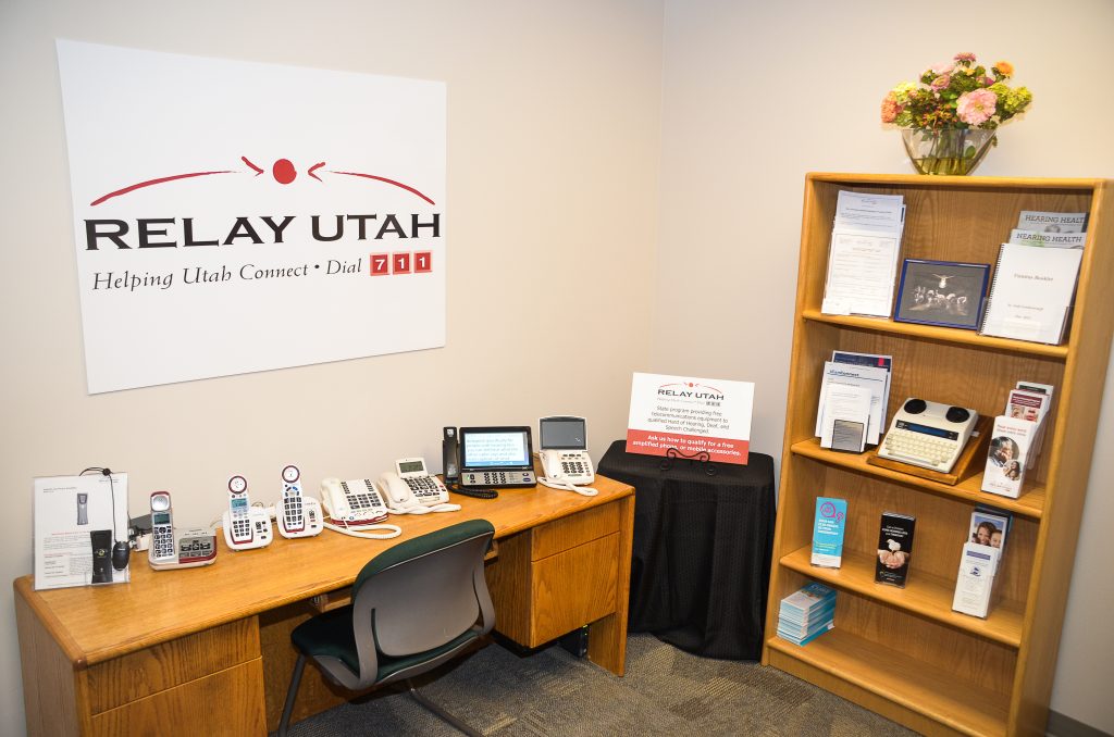 Image of demonstration room where individuals can try out the telephone equipment